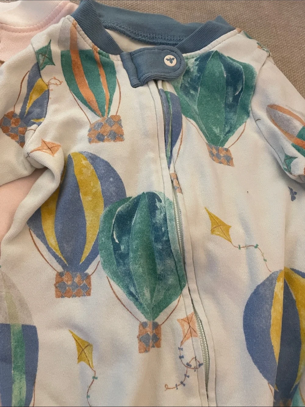 Set of 3 Burt's Bees Pastel Animal & Hot Air Balloon Footed One-Pieces